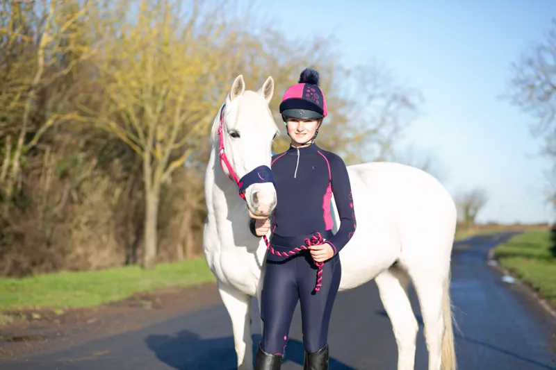 Hy Equestrian DynaMizs Ecliptic Riding Tights - Navy/Magenta-2